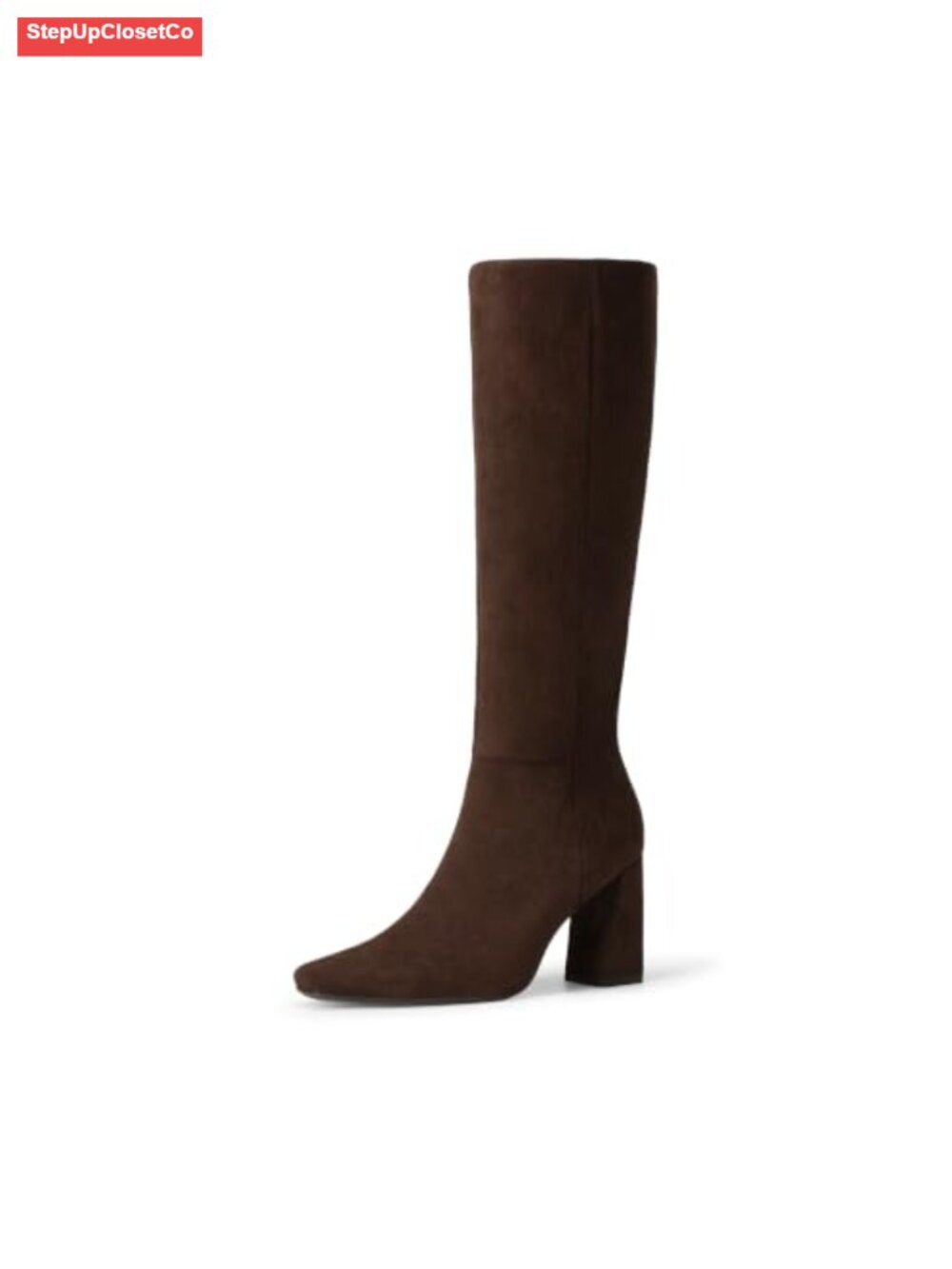 Women's Knee High Square Toe Block Heel Boots Faux Suede